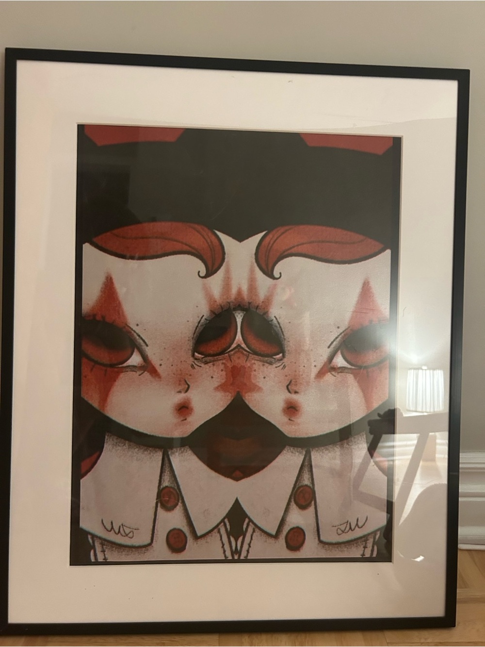 IKEA Framed Red, White, Black Surreal Twin-Face Art Print